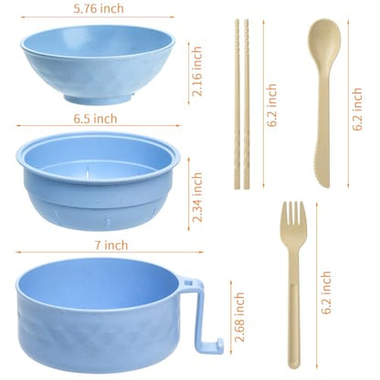 Ramen Cooker,32oz Ramen Bowl Set,Microwave Ramen Bowl, Microwave Bowl with Lid, Portable Noodle Bowls,for Home Office Dorm Room College gift (Light Blue) - color: Light Blue