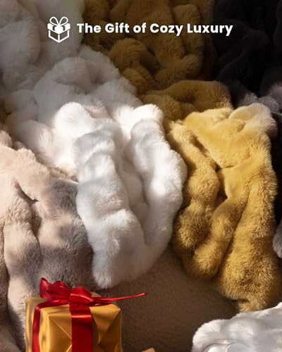 Ultra Soft Cozy Faux Fur Throw Blanket, Fuzzy Plush Thick Bubble Blanket, Luxury Fluffy Blanket for Couch, Sofa, Bedroom, and Living Room, 50x60 Inches, Cream White - color: Cream White, size: Throw