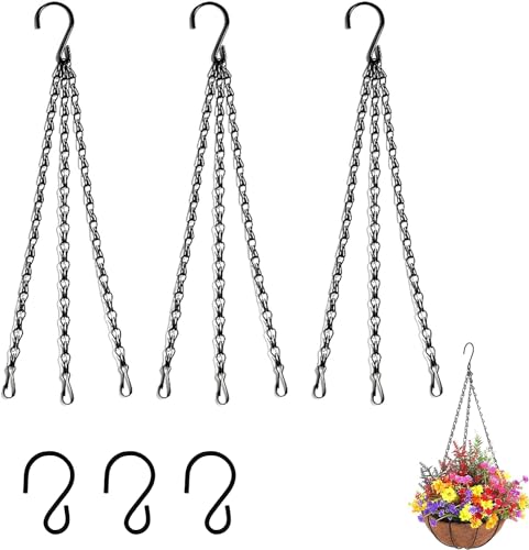 PCTC 3 Pack 23 inch Hanging Basket Chain,Hanging Plant Holder | Flower Pot Basket Chains 3 Point Replacement Chain Hangers with S Hooks for Planters, Bird Feeders, Lanterns & Garden - size: 23 inch