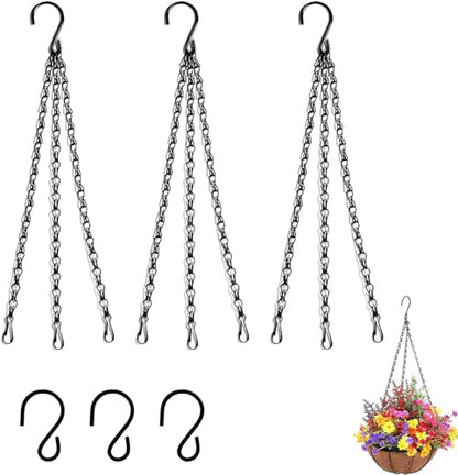 PCTC 3 Pack 23 inch Hanging Basket Chain,Hanging Plant Holder | Flower Pot Basket Chains 3 Point Replacement Chain Hangers with S Hooks for Planters, Bird Feeders, Lanterns & Garden - size: 23 inch
