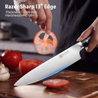 PAUDIN Chef Knife,8 Inch Professional Kitchen Knife Dishwasher Safe,Forged German Stainless Steel Sharp Cooking Knife,Ergonomic G10 Handle Full Tang Meal Prep Knives,Home Restaurant Gift for Men Women - color: Chef Knife - 8 inch