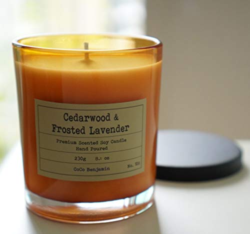 100% Natural Soy Wax Candle by CoCo Benjamin - Highly Scented & Hand-Poured Luxury Candle (Cedarwood & Frosted Lavender) - Clean Burning Cotton Wick - style: Cedarwood & Frosted Lavender (Cotton Wick)