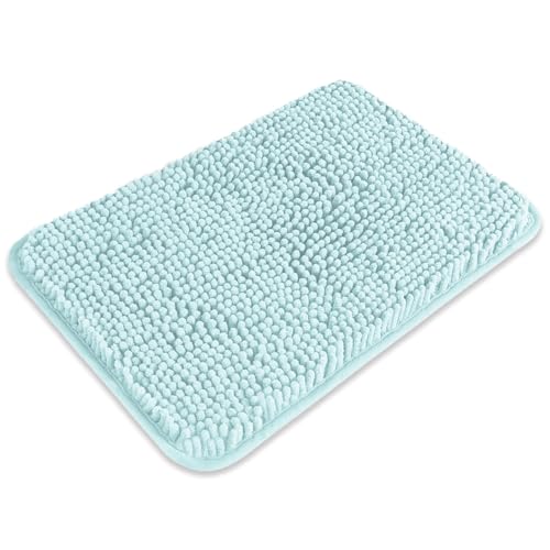 Small Bathroom Rug 12"x18" – Washable and Absorbent Bath Mat, Non Slip, Thick Soft Chenille Bath Rugs for Bathroom, Shower, Sink, Dog mat(Aqua) - color: Aqua, size: 12"x18"