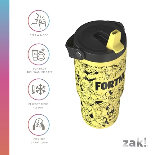 Zak Designs Fortnite Siply 20oz Leak-Proof Flip-Up Straw Insulated Tumbler | BPA Free, Stainless Steel, Handle, Cupholder Friendly, Dishwasher Safe, Kids Water Bottle, Reuseable For School, Home, Travel - color: Fortnite