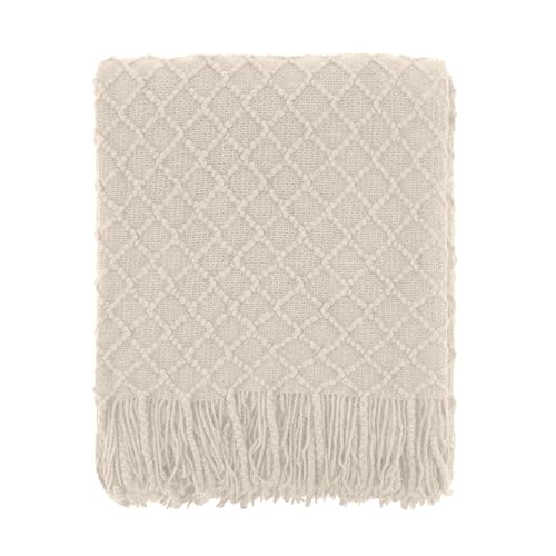 CREVENT Farmhouse Boho Knitted Throw Blanket for Couch Sofa Chair Bed Home Decoration, Soft Warm Cozy Light Weight for Spring Summer Fall (60''X80'' Beige) - color: Natural Beige, size: 60inchx80inch