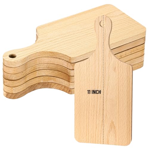 Lounsweer 6 Pcs Wood Cutting Boards Bulk 11 Inch with Handle | Thicken Wooden Boards for Chopping Serving Charcuterie, Laser Engraving Material, Housewarming Wedding Gifts - size: 11 x 5 inches