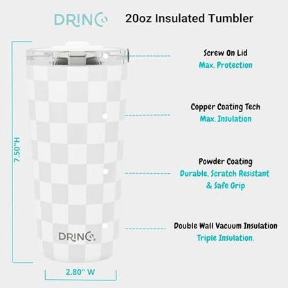 Drinco - 20 oz Stainless Steel Tumbler | Double Walled Vacuum Insulated Mug With Lid, 2 Straws, For Hot & Cold Drinks (20oz Checker) - color: 20oz Checker