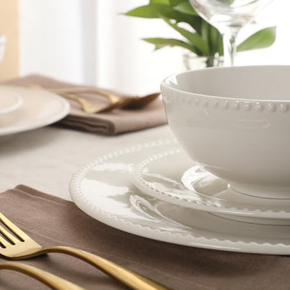 Gibson Home Caviara Plates and Bowls Set, 12-Piece Dinnerware Set, White Round Beaded Rim Ceramic Dish Set, Dinner Plates, Salad Plates & Cereal Bowls - color: White (Caviara)