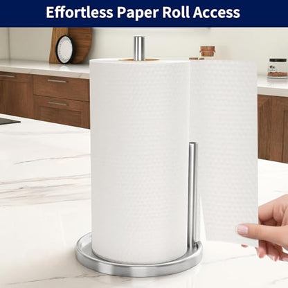 Jesginboo Paper Towel Holder Countertop, Silver Kitchen Paper Towels Holder, Paper Roll Holder with Weighted Base - color: Silver