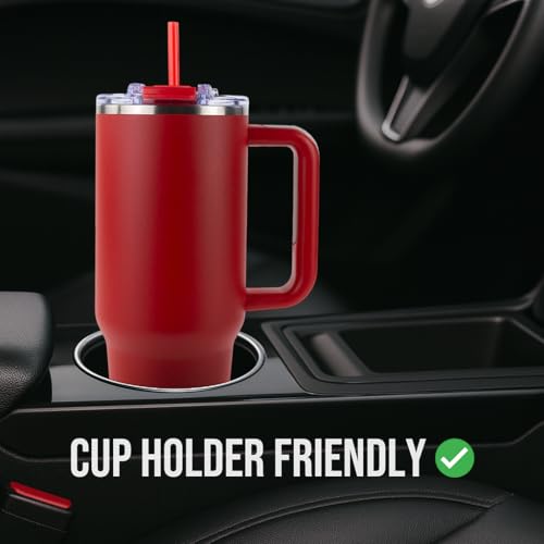 Hogg Big Swig 40oz Tumbler with Handle and Straw - Red, 40 oz Tumbler, Insulated Cup with Handle, 40oz Water Bottle with Straw, Thermal Cups, Leak Proof Lid, Travel Mugs, Stainless Steel - color: Red