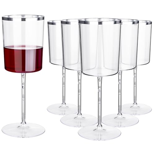 Ciaell 12 Pack Silver Plastic Wine Glasses for Weddings Outdoor Gatherings | 14 oz Silver Square Stemmed Cups, Heavy Duty Plastic, Wine Champagne Cocktails Mimosas for Parties Dinners - color: Silver, size: 14 oz