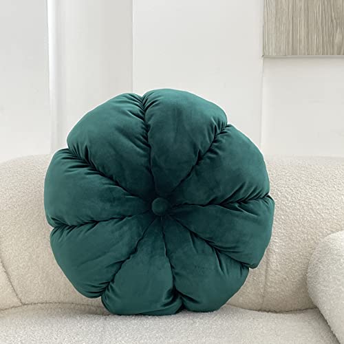 MOJUN Round Velvet Pillow Pumpkin Pleated Cushion Throw Pillow Home Decorative for Couch Chair Bed Car (Dark Green, 17.7 inch) - color: Dark Green