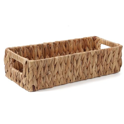 Moosky Wicker Storage Baskets with Handle Water Hyacinth Basket for Organizing Decorative Storage Bins for Countertop Toilet Tank Boho Rectangular Home Organizer (Natural, 15.9" x 6.8" x 4.1") - size: Large (15.9" x 6.8" x 4.1")