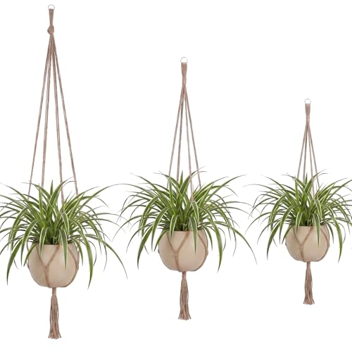 EBOOT 3 Pack 33 41 48 Inch Macrame Plant Hanger, Linen Color, 4 Legs | Hanging Rope for Flower Pots Indoor Outdoor, Boho Planter Basket Holder, Sturdy Macrame Design for Ceiling Hooks - color: Linen Color, size: 33 41 48 Inch