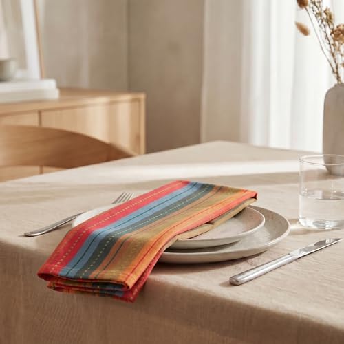 Urban Villa Cloth Napkins Cotton 20x20 (Set of 12) Red Stripes - color: 007 Red Multi, size: 20" x 20" (Set of 12)