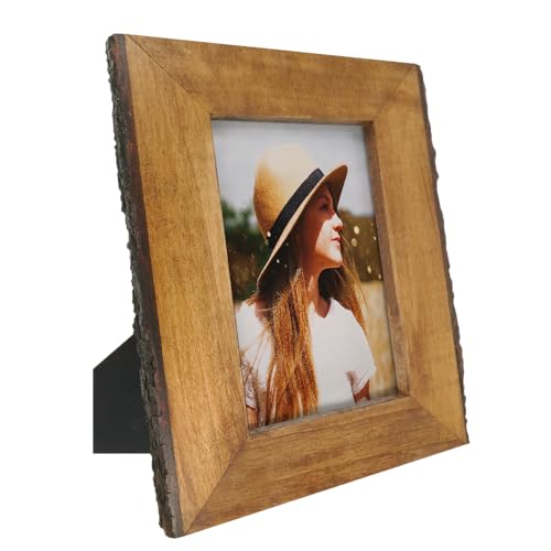 IKEREE 4x6 Rustic Picture Frames with Natural Bark Edges, Brown Wood Photo Frame for Tabletop or Wall Mounting Display - size: 4x6 inch