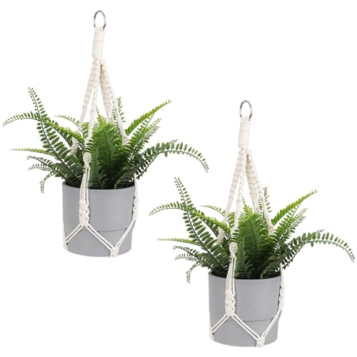 Macrame Plant Hanger, 2 Pack Boho Hanging Planters Baskets for Indoor Plants Decorative Braided Cotton Rope Flower Pot Holder with Metal Hook Rings for Outdoor Home Decor, No Tassels, Ivory, 20 Inchs - color: Braided -20 Inches