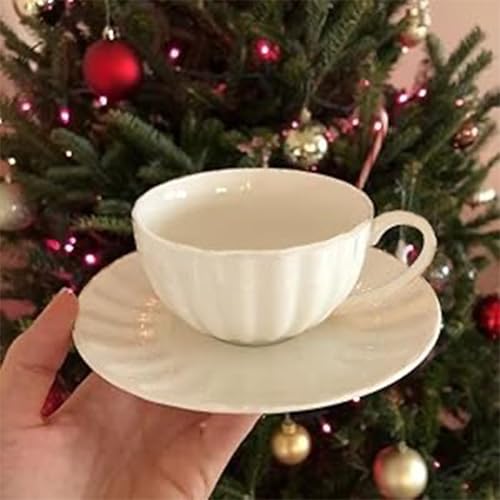 Yesland Set of 6 Royal Tea Cups and Saucers, 6 oz White Porcelain Tea Set & British Coffee Cups, White Latte Cups and Espresso Mug for Specialty Coffee Drinks, Latte, Cafe Mocha, Tea