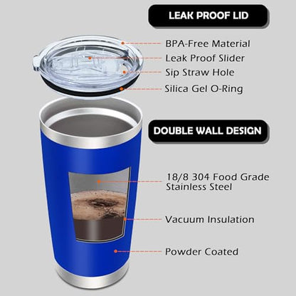 20oz Tumbler with Lid Stainless Steel Tumblers Insulated Mug Dark Blue 12P - color: Dark Blue