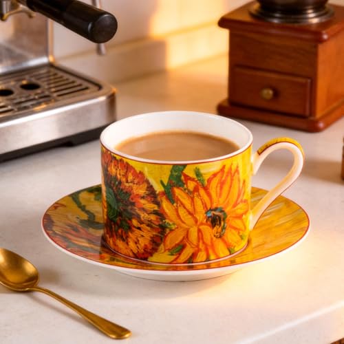 KAMMAK Tea Cups and Saucers Set of 2, Porcelain Coffee Cups, JBE007 | Stackable Espresso Mugs, Ceramic Demitasse for Coffee, Cappuccino, Latte, Americano, Tea - size: 8CZJBE007