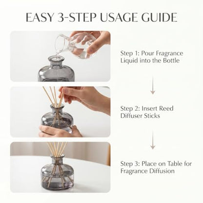 200ml Gray Glass Reed Diffuser Bottle, Empty Refillable Aromatherapy Jar | Wide body for better fragrance dispersion Narrow neck fits most standard reed sticks - color: Grey