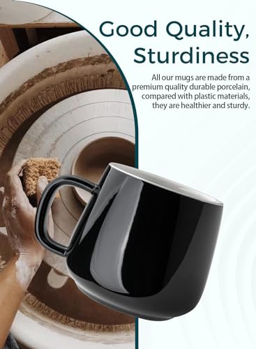 Teocera Ceramic Coffee Mug Set of 4-12 oz Coffee Mugs with Large Handles for Hot or Cold Drinks Like Latte, Cocoa, Tea or Juice - Smooth Ceramic, Dishwasher Safe，Black - color: Black