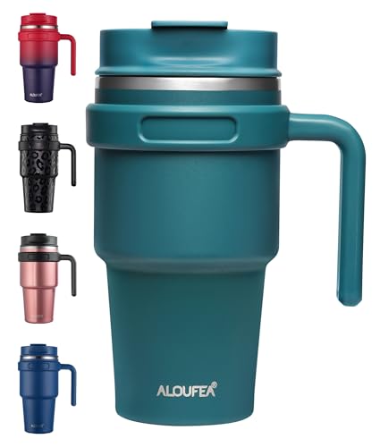 20 oz Insulated Travel Coffee Mug Tumbler with Handle and Straw | Leakproof Stainless Steel Coffee Cup with Lid, Double Wall Vacuum Ice Thermal Cup, Ocean Teal - color: Ocean Teal, size: 20 Ounces