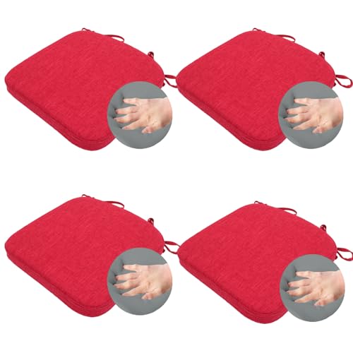 Dining Room Chair Cushions with Ties - Thick Memory Foam Indoor Seat pad,Dining Room Cushion with Machine Washable Cover [15 X 15 X 2 Inches] -(Red,4)