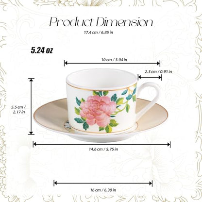 KAMMAK Tea Cups and Saucers Set of 2, Porcelain Coffee Cups, JBE004 | Stackable Espresso Mugs, Ceramic Demitasse for Coffee, Cappuccino, Latte, Americano, Tea - size: 8CZJBE004