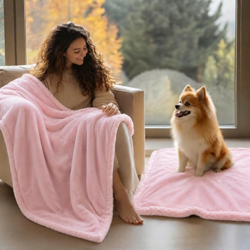 Waterproof Dog Blanket Reversible Fluffy Pet Bed Cover Pink Puppy Blankets Leakproof Sofa Couch Washable Cover Cat Pet Blanket for Warm-M - color: Pink, size: M-100*145cm(40*57in)