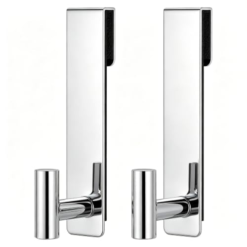 HUFEEOH Shower Door Hooks, Heavy Duty Stainless Steel Over The Glass Door Hanger, T Shape Bathroom Towel Robe Coat Rack Hooks, Tool-Free Installation (Fits 3/8" Thick Door - T Shape - 2 Pack) - color: Polished Silver, size: Fits 3/8" Thick Door - "T" Shap