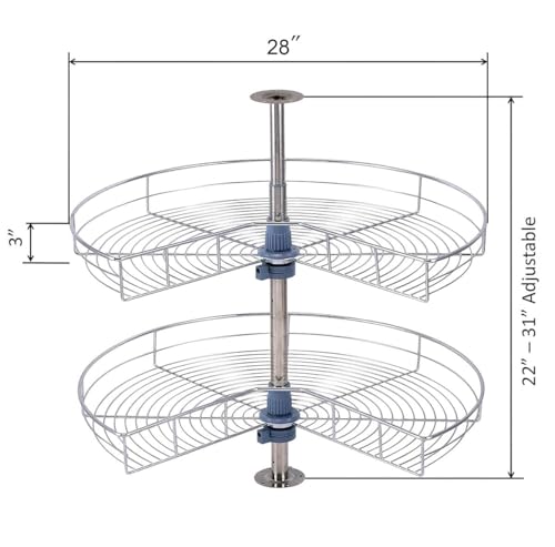 Dowell Base Cabinet Kidney Shape Dia.28 270° Lazy Susan, 2 Shelves, Kitchen Base Corner Cabinet Organizer (Chrome 4001 270 28) - size: Base Cabinet Kidney Shape Dia.28" 270°