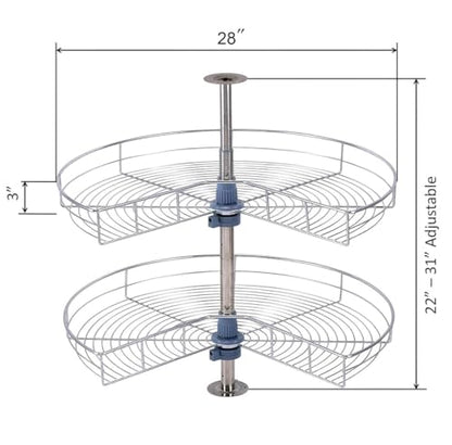 Dowell Base Cabinet Kidney Shape Dia.28 270° Lazy Susan, 2 Shelves, Kitchen Base Corner Cabinet Organizer (Chrome 4001 270 28) - size: Base Cabinet Kidney Shape Dia.28" 270°