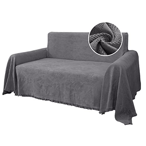 H.VERSAILTEX Cotton Sofa Covers Couch Cover Sofa Slipcover for Most Shape Sofas, Feature Thick Woven Jacquard Seamless with Tassels, Multi-Use Decorative for Couch (Large: 71" x 102", Grey) - color: Grey, size: Large