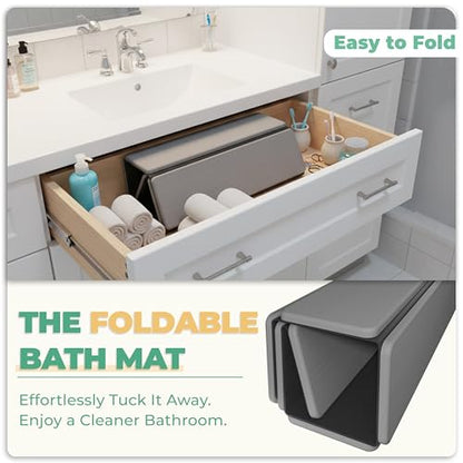 SYIPO Stone Bath Mat - Non-Slip Foldable Diatomite Bath Mat 23.6 x 15.3”, Super Absorbent & Quick Drying Bathroom Mat | Easy to Clean Shower Floor Mat, Light Gray - color: Light Gray