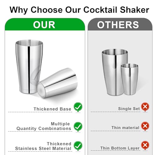 Mwellewm 8 Pcs Cocktail Shaker Boston Shaker Set Professional Bartender Kit Bar Stainless Steel Drink Shaker Bartending Martini Tin with 18oz & 28oz Mixed Alcohol Tool for Beginner(Silver) - color: Silver