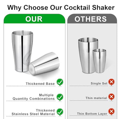 Mwellewm 8 Pcs Cocktail Shaker Boston Shaker Set Professional Bartender Kit Bar Stainless Steel Drink Shaker Bartending Martini Tin with 18oz & 28oz Mixed Alcohol Tool for Beginner(Silver) - color: Silver