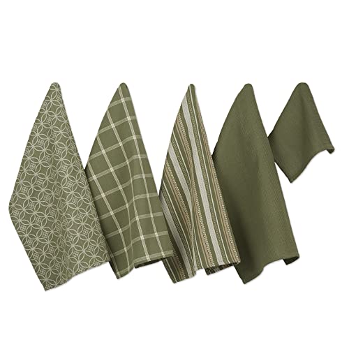DII Assorted Woven Kitchen Set, Dishtowel, 18x28, Dishcloth, 13x13, Artichoke, 5 Piece - color: Artichoke, size: Dishtowel, 18x28"; Dishcloth, 13x13"