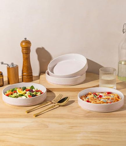 7.5" Ceramic Pasta Bowls Set of 4, Salad Bowls | Versatile Serving Bowls for Pasta, Salad, Fruit & Noodles, Housewarming & Wedding Gift, Primrose Pink - color: Primrose Pink, size: 7.5 Inch