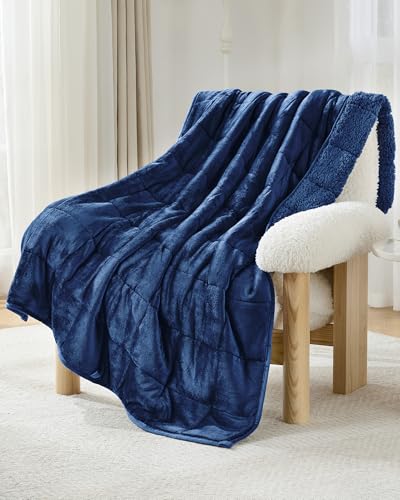 Ultra-Soft Weighted Blanket for Adults(15 lbs, 48” x 72” Full Size) | Plaid Sherpa Fleece Reversible Heavy Blanket with Glass Beads, Perfect for 140-190 lbs, Machine Washable, Navy Blue - color: Plaid Navy Blue, size: 48" x 72" 15lbs