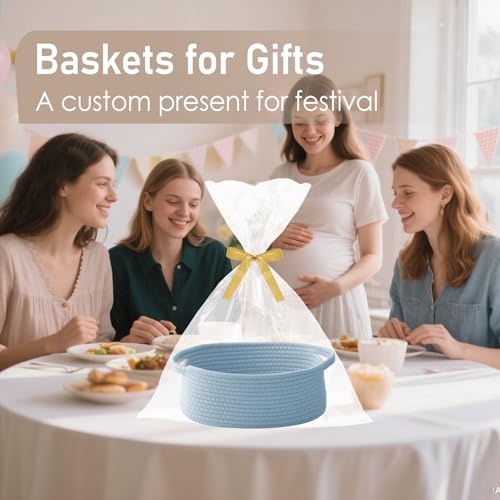 JMvicyroam Small Woven Basket, Empty Gift Basket, Blue/1 Pack | Small Gift Basket, Cotton Rope, 12 x 8 x 30 in, Handles, Includes Ribbon and Bag, Birthday Gift Basket - color: Blue, size: 1 Pack