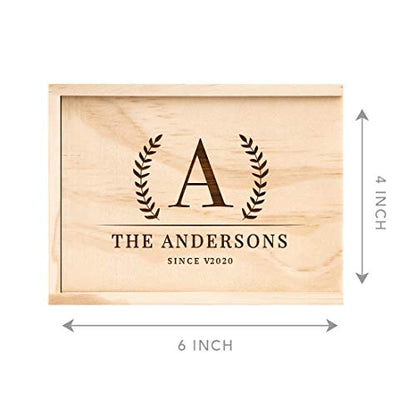 Koyal Wholesale Custom Monogram Laurel Wreath, Wedding Keepsake Box, 4 x 6 -inch, Custom Last Name, and Year, Wood - color: Monogram Laurel Wreath