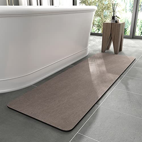 MontVoo -Bath Mat Rug-Rubber Backing Non Slip Quick Dry Absorbent Thin Bathroom Rugs Fit Under Door-Faux Suede Surface Bathroom Floor Mats-Shower Rug for in Front of Bathtub Shower Brown 17"x59" - color: Brown, size: 59" x 17"