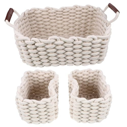 Nordic Woven Storage Baskets Thick Cotton Rope Nested Bins Versatile Organizers for Toys Clothes and Home Decor Set of 3