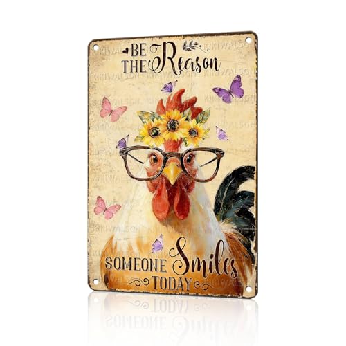 Chicken Signs Rooster Kitchen Decor Be the Reason Someone Smiles Today Tin Signs Vintage Coop Metal Decor Rustic Wall Art For Home Farmhouse Farm Poultry House Cafe Bar Pub Office 12 * 8 In - color: Vintage Chicken Tin Sign 10, size: 20X30cm(12*8in)