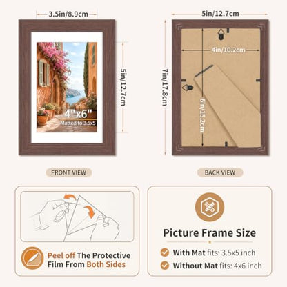4x6 Wooden Picture Frames Set of 3 Mahogany Photo Frame Wall Table Display | Sturdy MDF 4x6 frames with mat clear plexiglass Hangs on wall stands on table family pics weddings diplomas home or office - color: Mahogany, size: 4x6