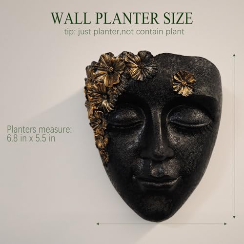 Face Shape Wall Planter Elegant Black Resin Wall-Mounted Head Pot with Drainage Hole Unique Small Vase Holder for Flower,Succulents, Hanging Plants for Plant Lovers - color: Black