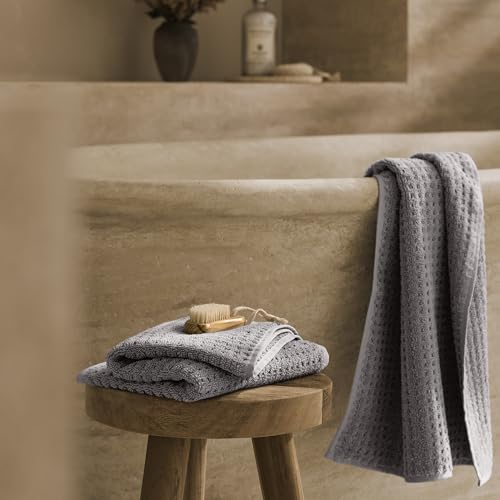 BOLL & BRANCH Turkish Waffle Hand Towel Set, Stone | Set of 2 - 100% Organic Turkish Cotton - Lightweight Breathable Absorbent Luxury Spa Waffle Hand Towels - color: Stone, style: Turkish Waffle