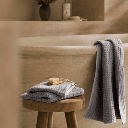 BOLL & BRANCH Turkish Waffle Hand Towel Set, Stone | Set of 2 - 100% Organic Turkish Cotton - Lightweight Breathable Absorbent Luxury Spa Waffle Hand Towels - color: Stone, style: Turkish Waffle