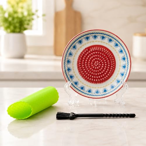 Ceramic Garlic Grater Plate Bowl Tomato Dish Made in Spain Spanish Grating Pan Herb Stripper Peeler Con Tomate Grater Plate Brush Stand Kitchen Gadget Gift Set Ginger Olive Oil Dip(#F) - color: #F